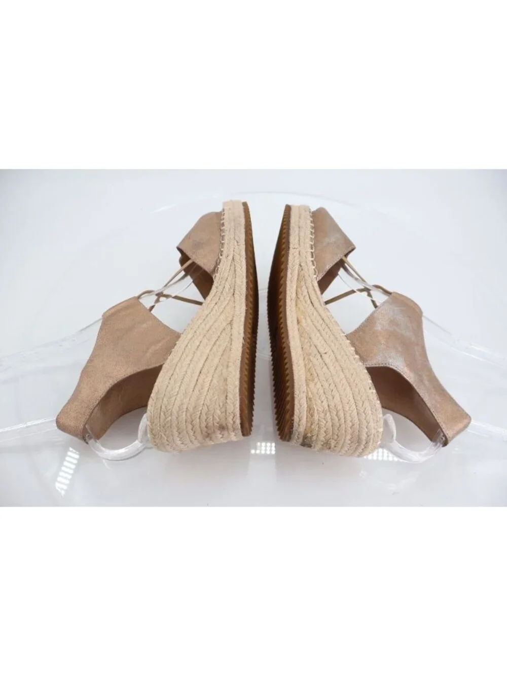 Eileen Fisher Women's Agnes Sandal Size 10 Espadrille Platform Wedge Heel Gold